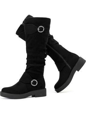 Women's Knee High Boots Fall Black Pu Fashion Boot Platform Slouchy Versatile